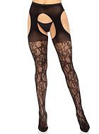 Suspender pantyhose, stretch lace, flowers